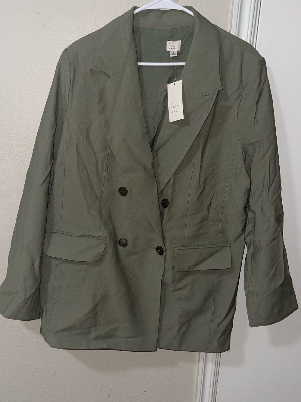 a new day Olive Green Double-Breasted Women's Blazer